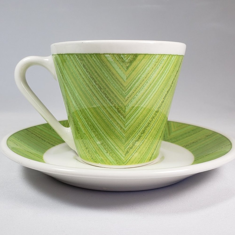 Vintage Syracuse Green Chevron Teacup & Saucer